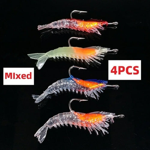 1-4pcs/bag 6cm 3g Luminous Simulation Shrimp Soft Bait Artificial Soft