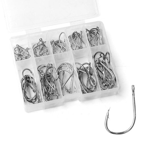 100pcs Fishing Hooks Set Carbon Steel Single Circle Fishhook Fly