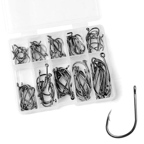 100pcs Fishing Hooks Set Carbon Steel Single Circle Fishhook Fly