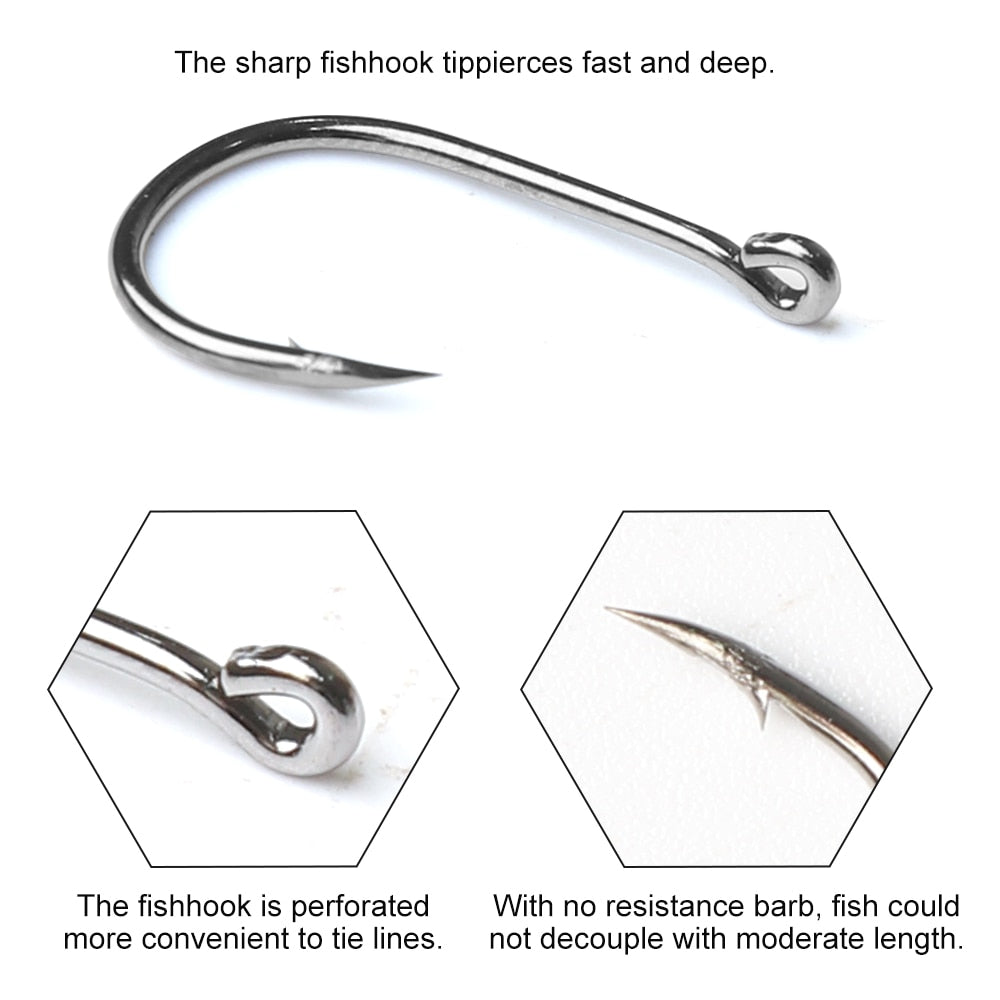 100pcs Fishing Hooks Set Carbon Steel Single Circle Fishhook Fly