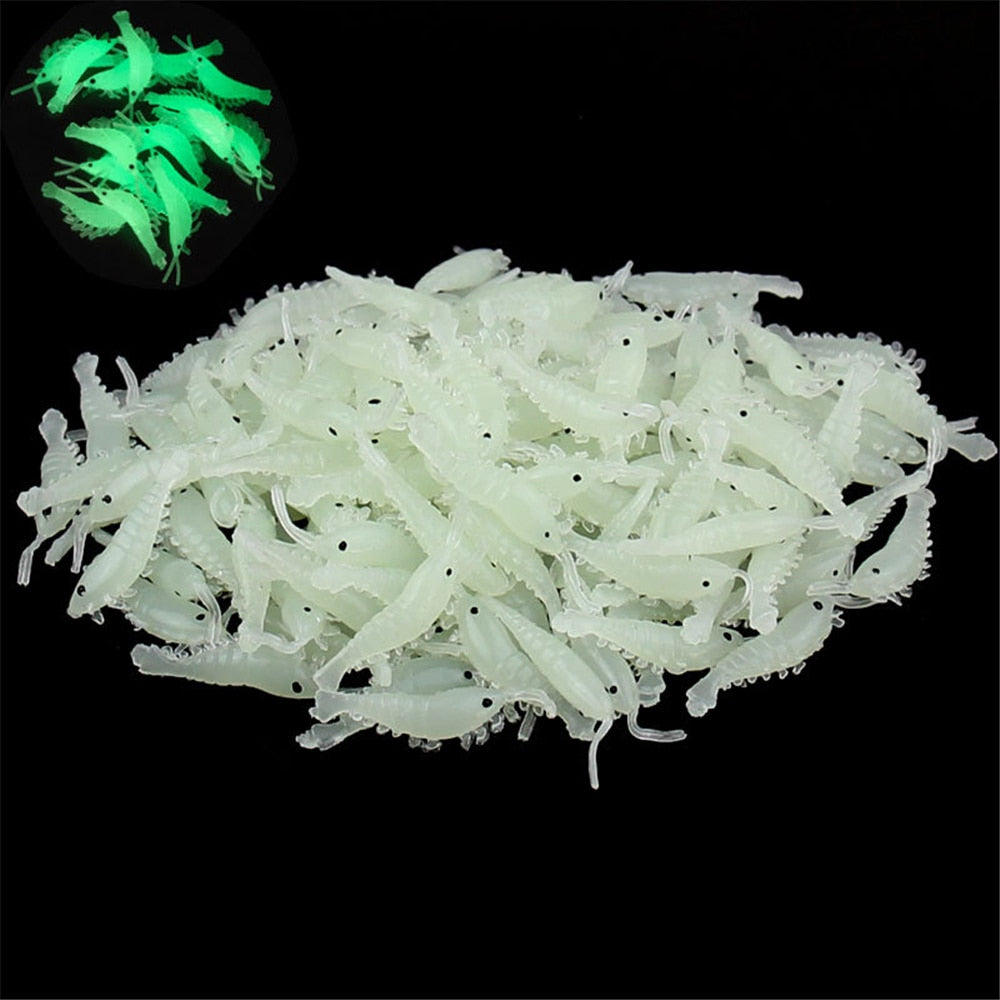 100pcs Soft Silicone Shrimp Fishing Lures 2.7cm 0.3g Small Light Green