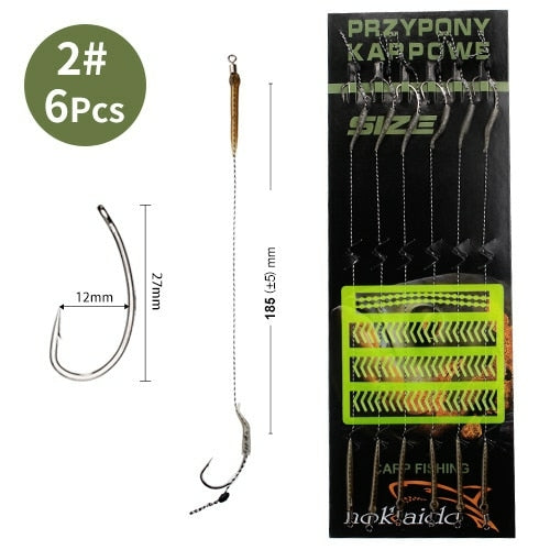 18.5cm 6-8pcs Leader Carp Fishing Hooks Hair Rigs With Line 30-60lb