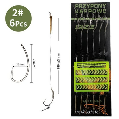 18.5cm 6-8pcs Leader Carp Fishing Hooks Hair Rigs With Line 30-60lb