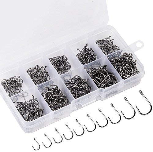 IXOUS 500 / 300 PCS Fishing Hooks, Assorted 10 Sizes(3#-12#) Fish Hooks Portable Plastic Box, Strong Sharp Fishhook with Barbs for Freshwater/Seawater