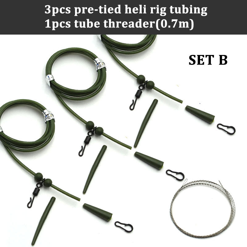 3x Pre Rigged Rig Tube Helicopter Chod Hair Rigs Swivel Carp Fishing Accessories Tackle Links Leader  Tail Rubber &amp; Line Aligner