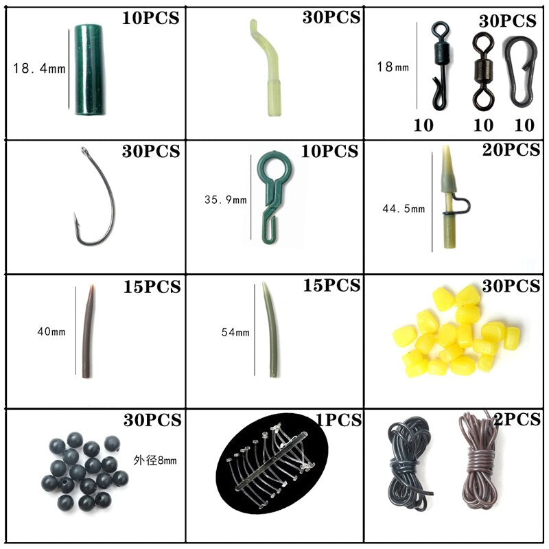 1Set Assorted Carp Fishing Set Tackle Box Leader Clips Beads Hooks Tubes Swivels Baiting Terminal Rigs Fishing Tools