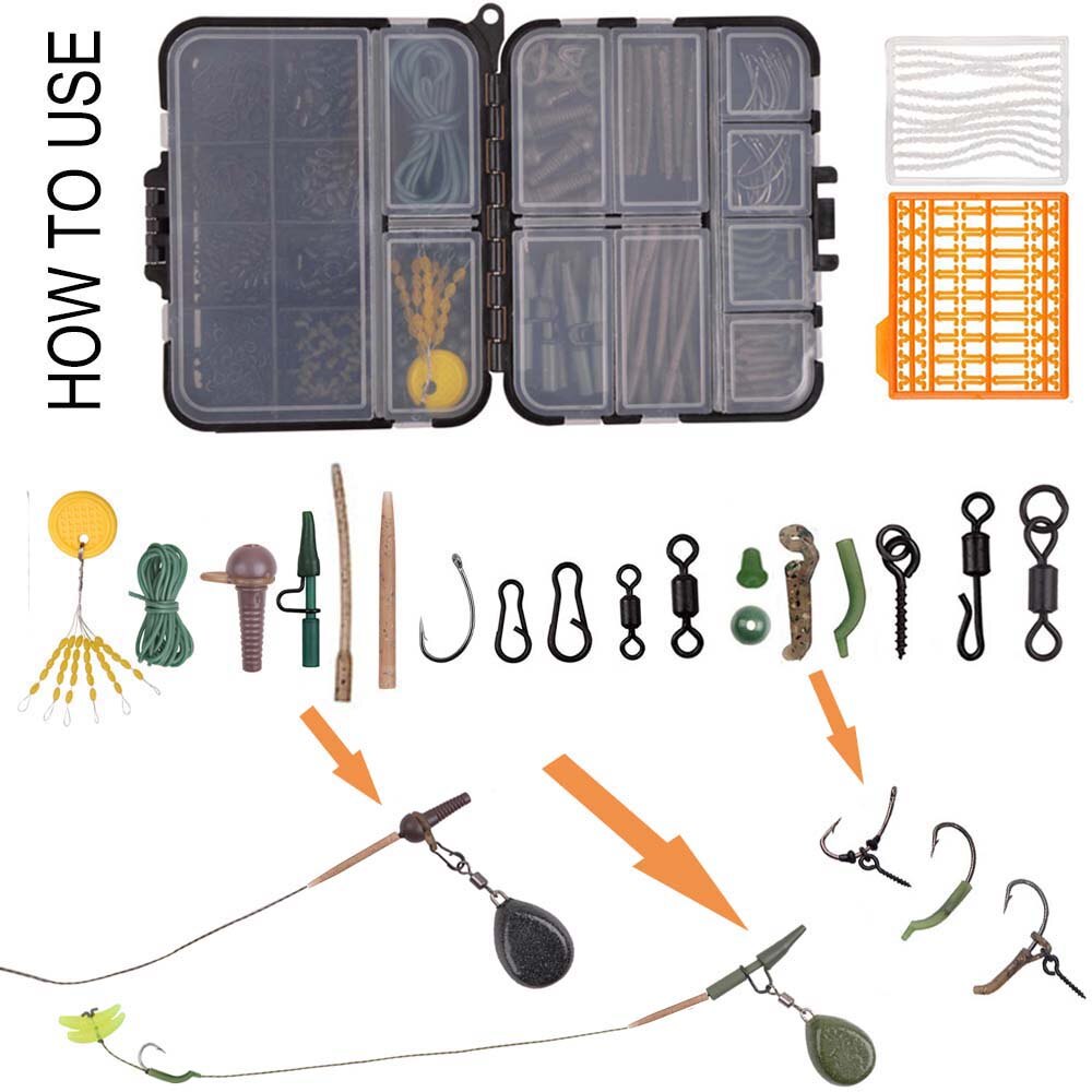 292Pcs Carp Fishing equipment fishing Carp tackle rigs accessories set with Anti Tangle Sleeve Lead clips Matt swivels connector