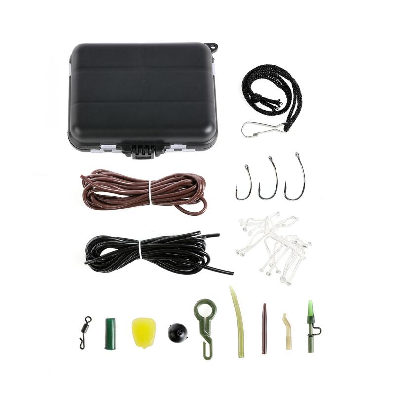 1Set Assorted Carp Fishing Set Tackle Box Leader Clips Beads Hooks Tubes Swivels Baiting Terminal Rigs Fishing Tools