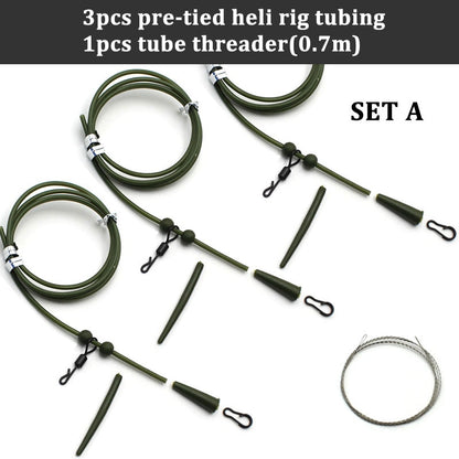 3x Pre Rigged Rig Tube Helicopter Chod Hair Rigs Swivel Carp Fishing Accessories Tackle Links Leader  Tail Rubber &amp; Line Aligner