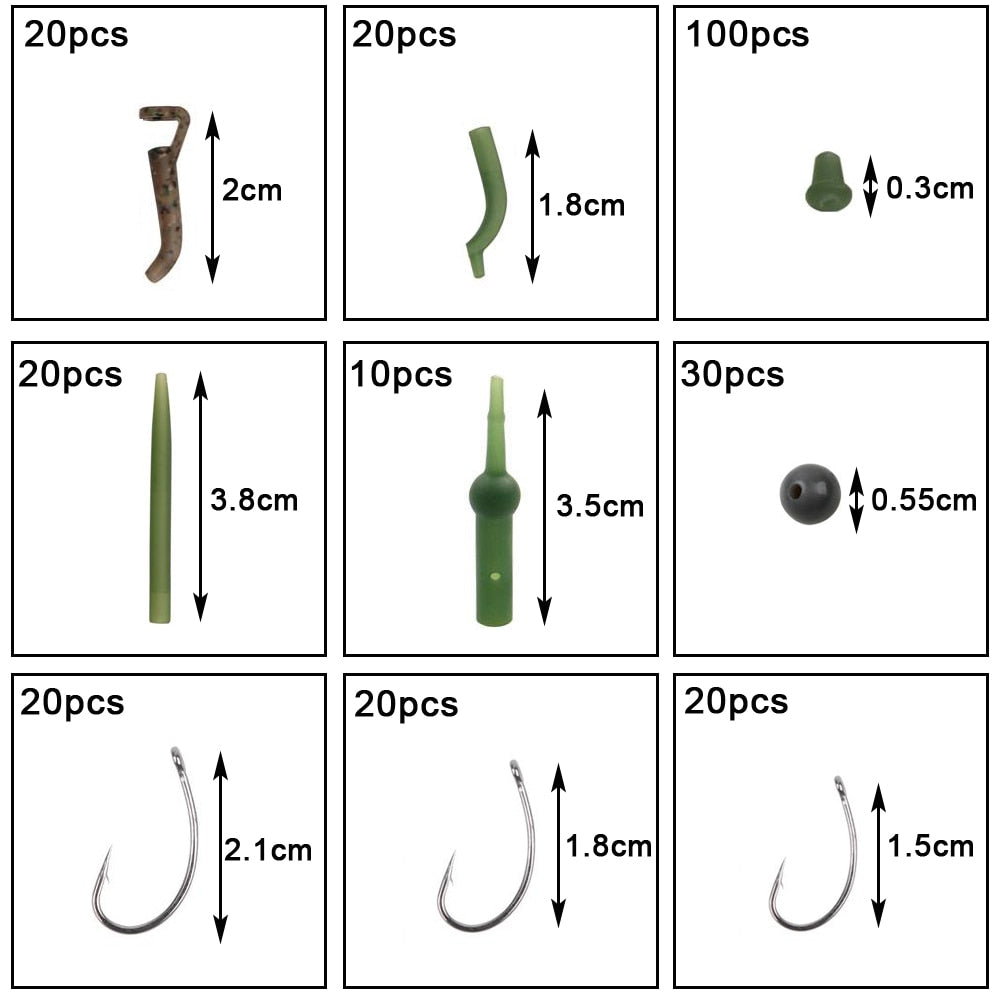 420Pcs/Box Carp Fishing Tackle Kit Including Swivels Hooks Anti Tangle Sleeves Hook Stop Beads Boilie Bait Screw Accessories