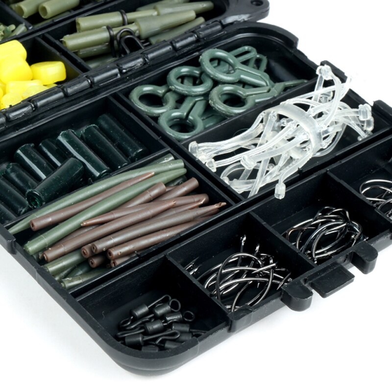 1Set Assorted Carp Fishing Set Tackle Box Leader Clips Beads Hooks Tubes Swivels Baiting Terminal Rigs Fishing Tools