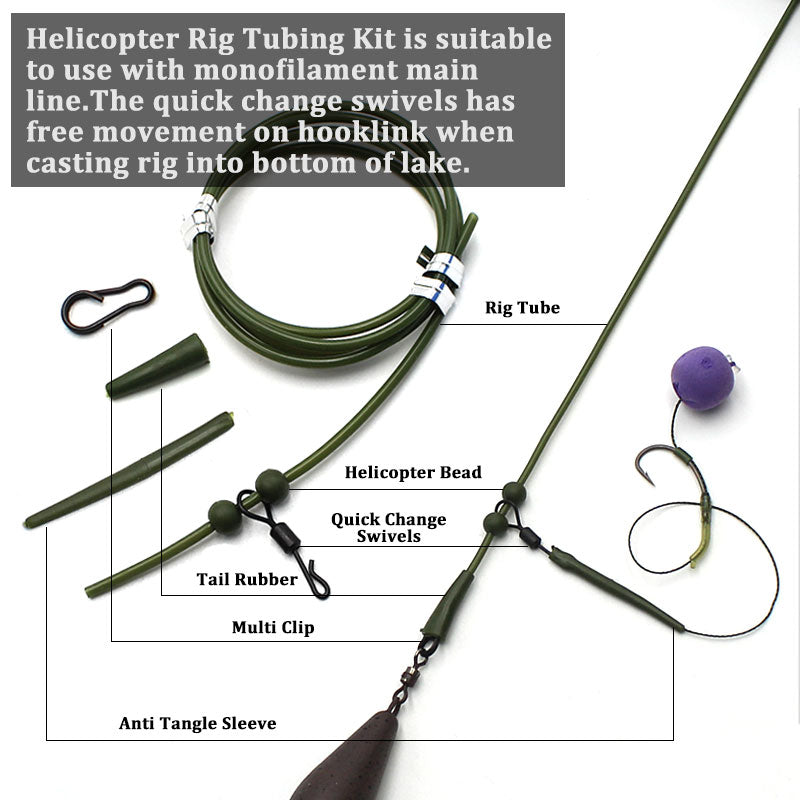 3x Pre Rigged Rig Tube Helicopter Chod Hair Rigs Swivel Carp Fishing Accessories Tackle Links Leader  Tail Rubber &amp; Line Aligner