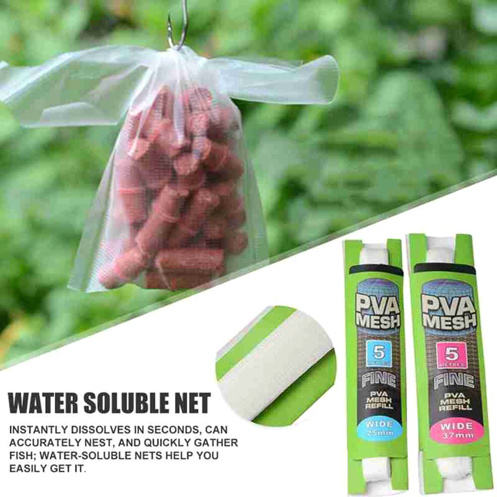 5M/20M Soluble PVA Mesh Refill Carp Fishing Feeder Fishing Lures Refill Rig Hook Bait Wrap Bags 25mm 37mm 44mm PVA Bag