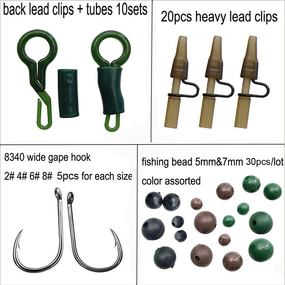 160Pcs/Box Carp Fishing Tackle Kit Including Swivels Hooks Anti Tangle Sleeves Hook Stop Beads Boilie Bait Screw Accessories