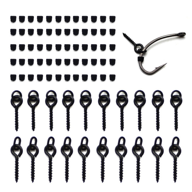 50pcs Rod Fastener Hooks 20pcs Roller Carp Fishing Accessories Boilies Hair Screw Chod Ronnie Rig Pop Up Boilies Stop Tools