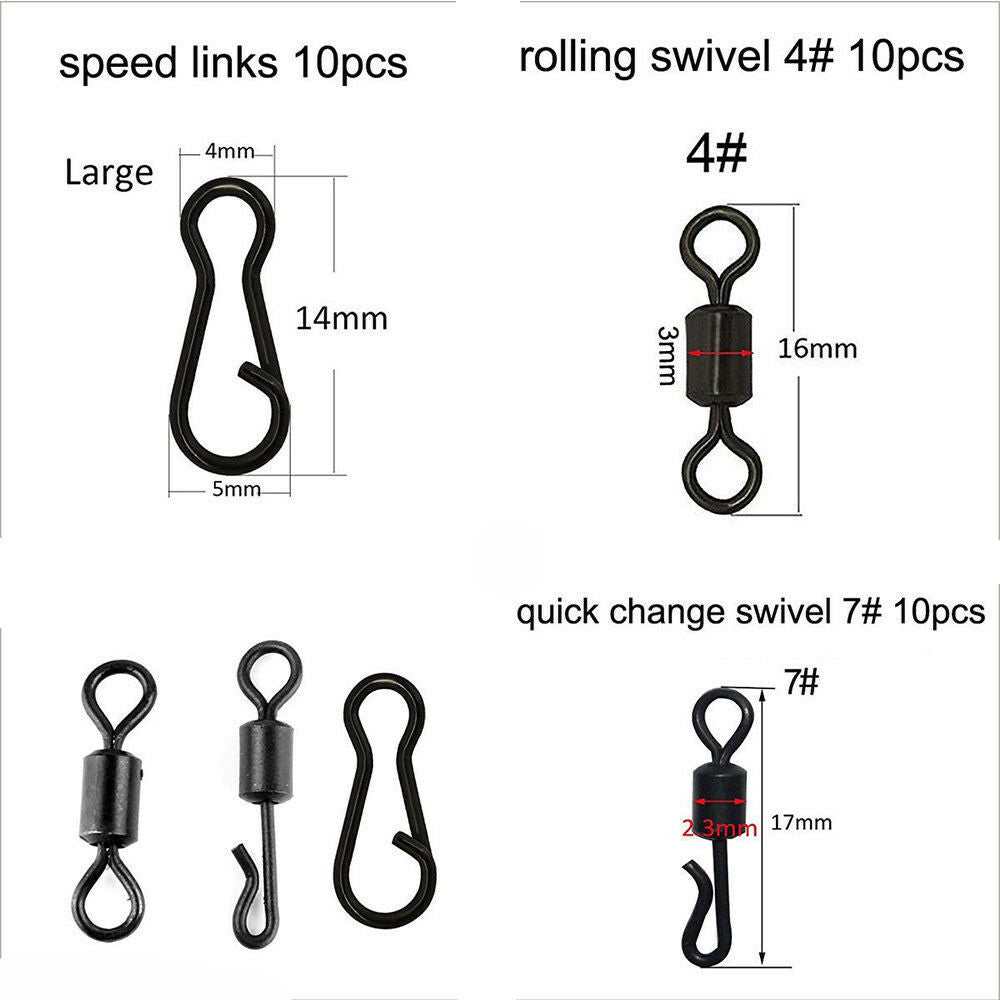 160Pcs/Box Carp Fishing Tackle Kit Including Swivels Hooks Anti Tangle Sleeves Hook Stop Beads Boilie Bait Screw Accessories