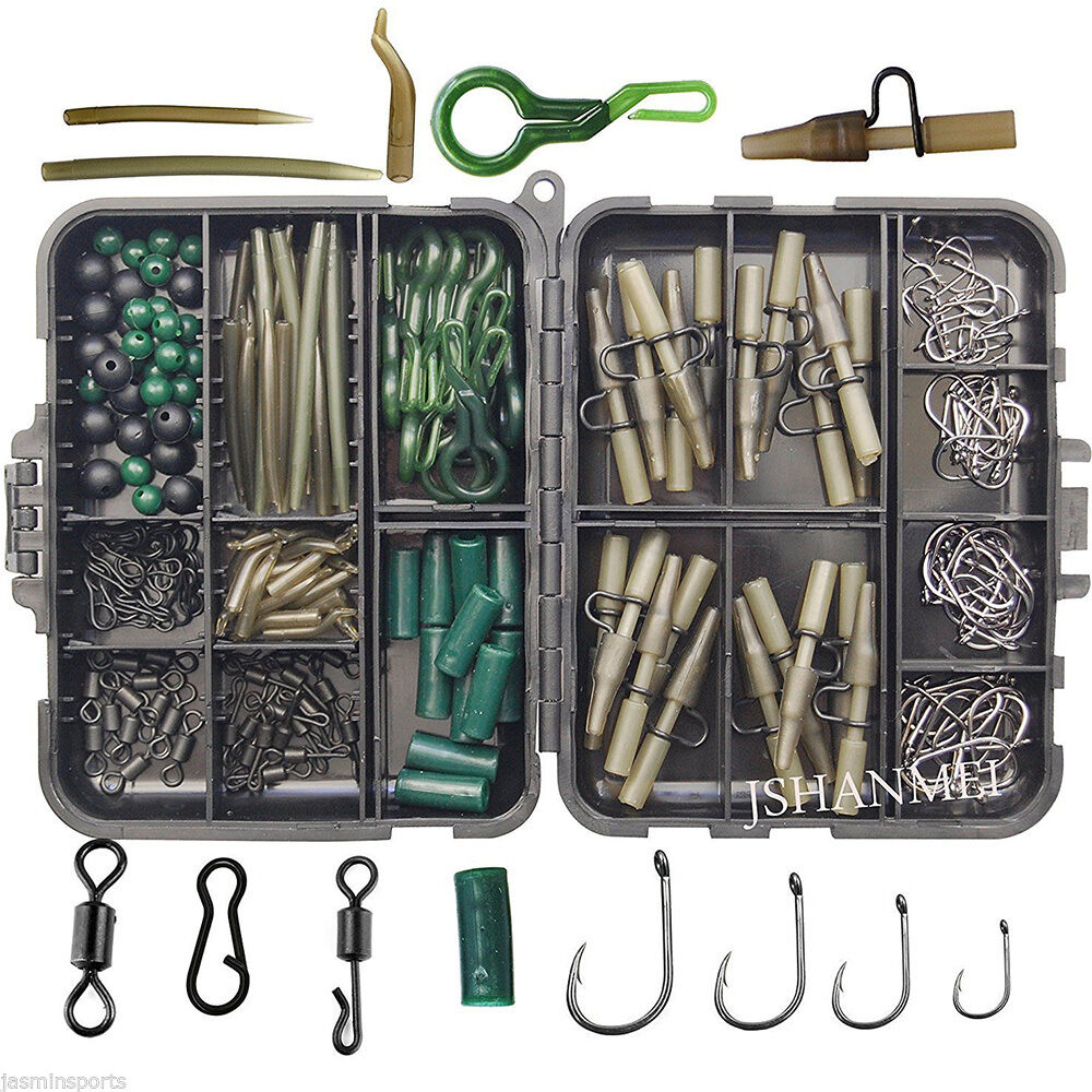 160Pcs/Box Carp Fishing Tackle Kit Including Swivels Hooks Anti Tangle Sleeves Hook Stop Beads Boilie Bait Screw Accessories