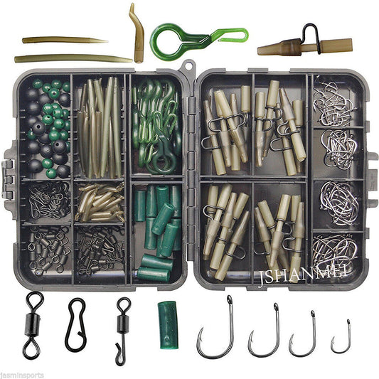 160Pcs/Box Carp Fishing Tackle Kit Including Swivels Hooks Anti Tangle Sleeves Hook Stop Beads Boilie Bait Screw Accessories