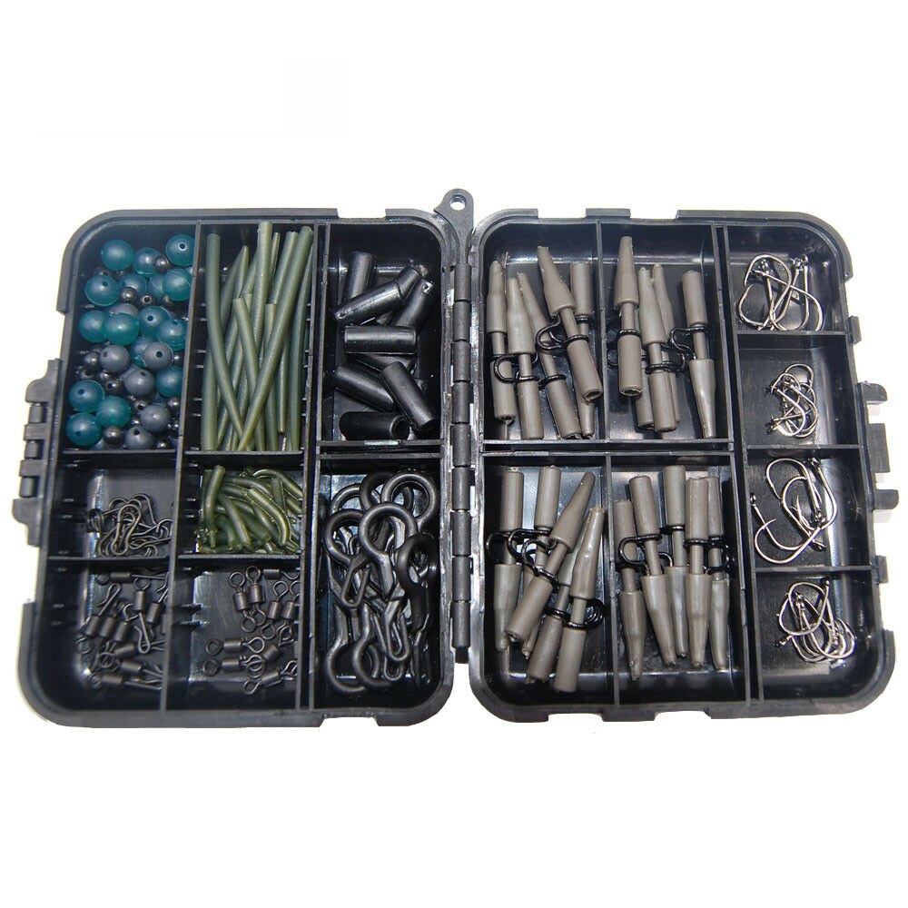 160Pcs/Box Carp Fishing Tackle Kit Including Swivels Hooks Anti Tangle Sleeves Hook Stop Beads Boilie Bait Screw Accessories